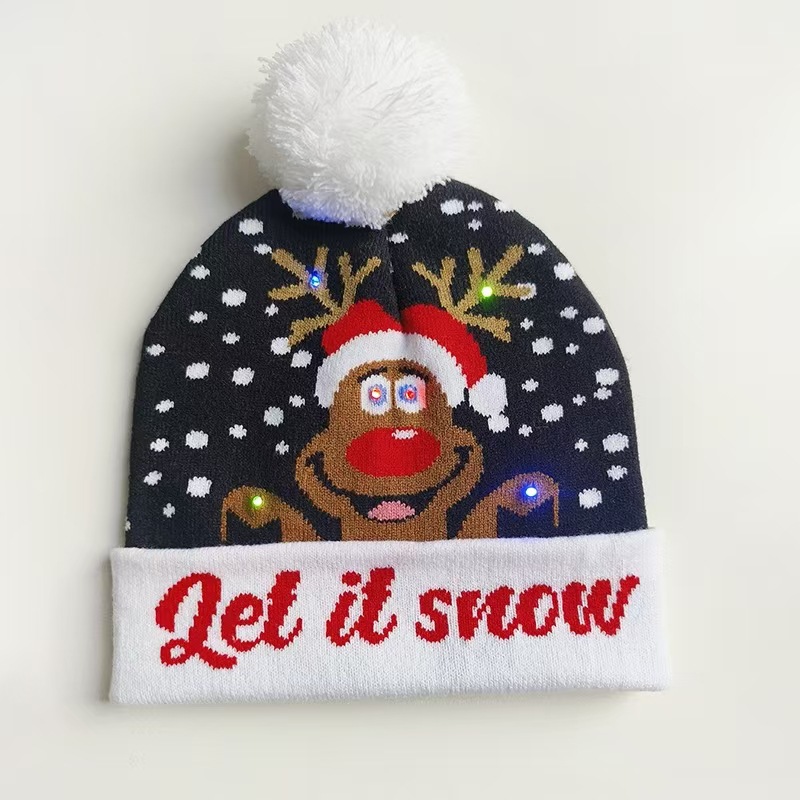 Spot año nuevo sombrero de Navidad transfronterizo con luz LED luz invierno cálido lana jacquard sombrero de Navidad de punto