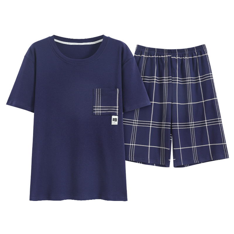 [Personalizada] algodón de verano de mangas cortas pantalones cortos pijamas hombres casuales grandes sueltos juveniles de mediana edad set de ropa de hogar