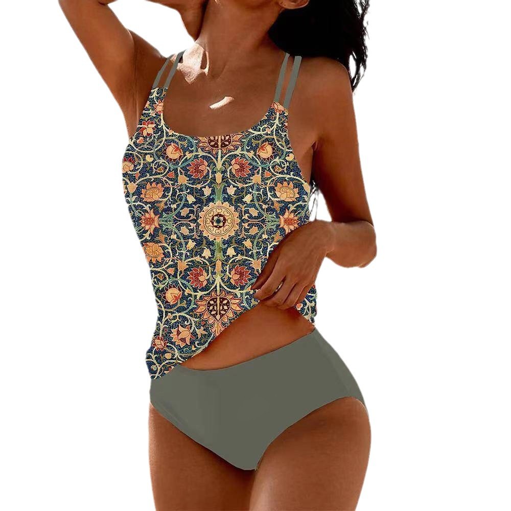 Bikini set voor dames met bloemenprint - Broekje met hoge taille en verstelbaar topje voor strandvakantie en zwembadfeestjes_voghion.com