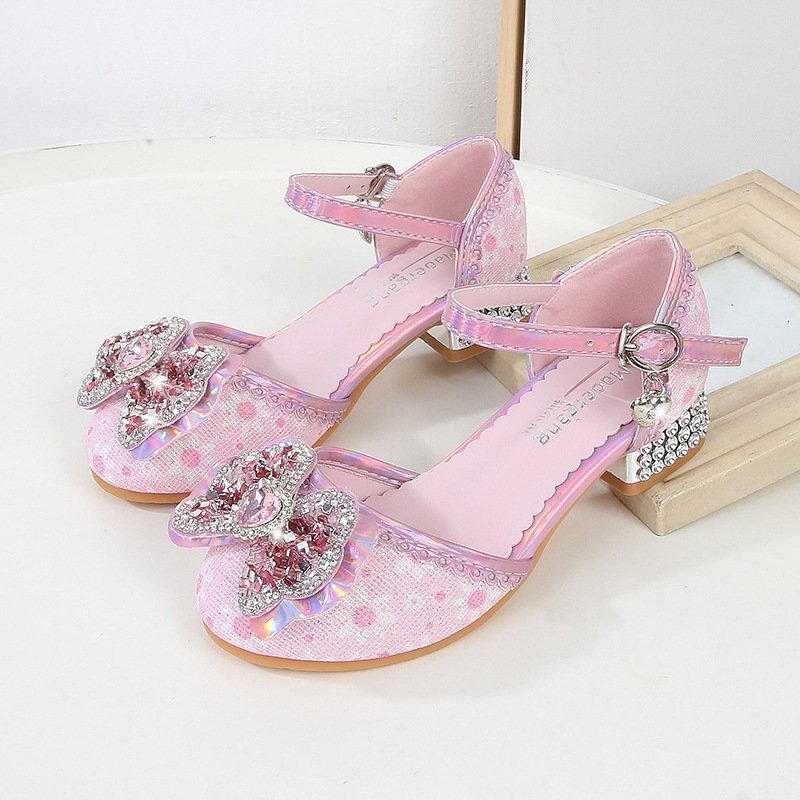 Girls' high heel princess shoes 2024 Four Seasons New Children's single shoes children's performance Girls' Crystal shoes small leather shoes