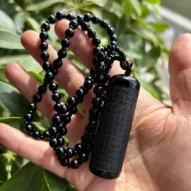 黑曜石冰曜石般若波罗蜜心经男女情侣款玉石吊坠挂件