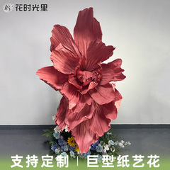 酒红色巨型纸花婚庆美塑花大型婚礼背景红色纸艺花装饰褶皱纸艺花