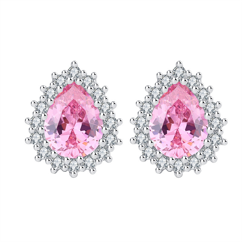 Nueva flor de cerezo Rosa colorido traje de tesoro Rosa ZIRCON dulce moda de las mujeres collar de todo fósforo anillo pendientes traje joyería