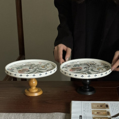 高級軽豪華木製高脚セラミックフルーツプレートおやつトレーレトロフレンチ収納プレートケーキおやつプレート