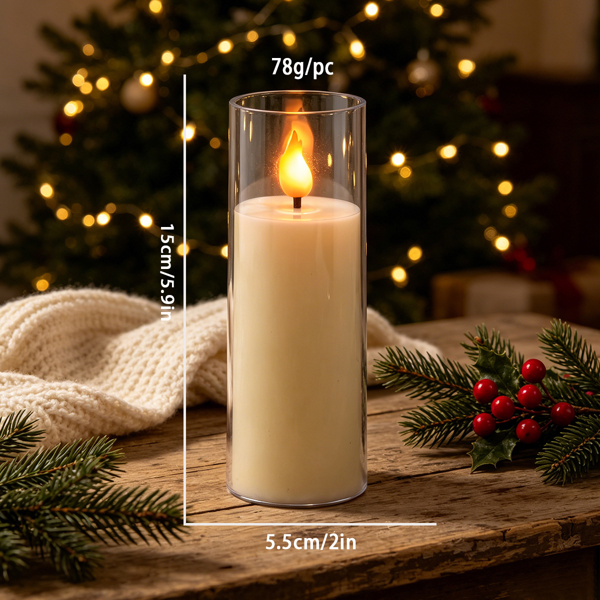 Vela acrílica popular de Amazon, vela electrónica LED transfronteriza con taza, ambiente de llama simulada parpadeante.