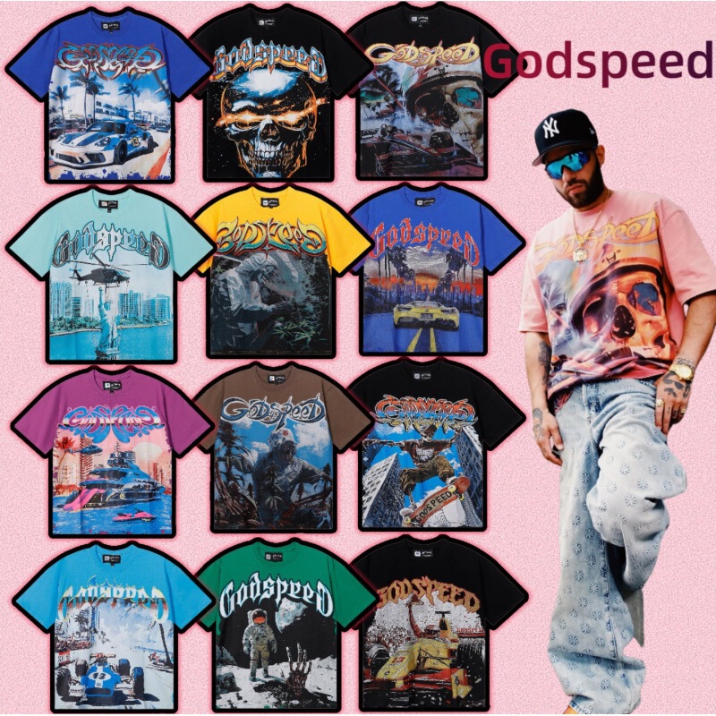 Amirigodspeed American High Street Style Skull Print Short-Sleeved T-Shirt for Men and Women, Loose Casual Top, Summer Fashion