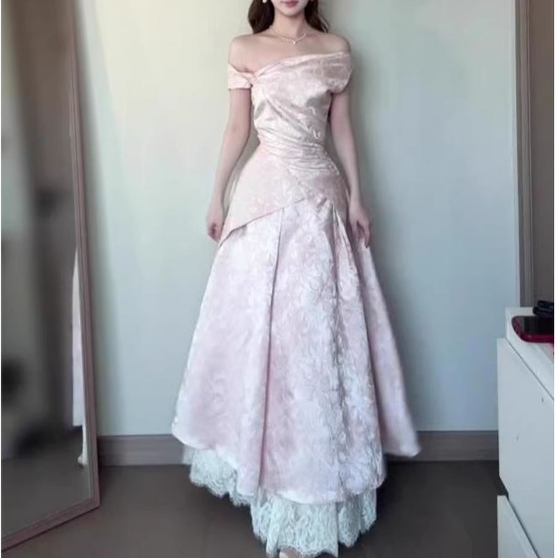 French-Style Dress for Women, Heavy Jacquard, Off-Shoulder Engagement Dress, Coming-Of-Age Ceremony Party Dress, Light Formal Dress, Birthday Dress French-Style Dress for Women, Heavy Jacquard, Off-Shoulder Engagement Dress, Coming-Of-Age Ceremony Party Dress, Light Formal Dress, Birthday Dress