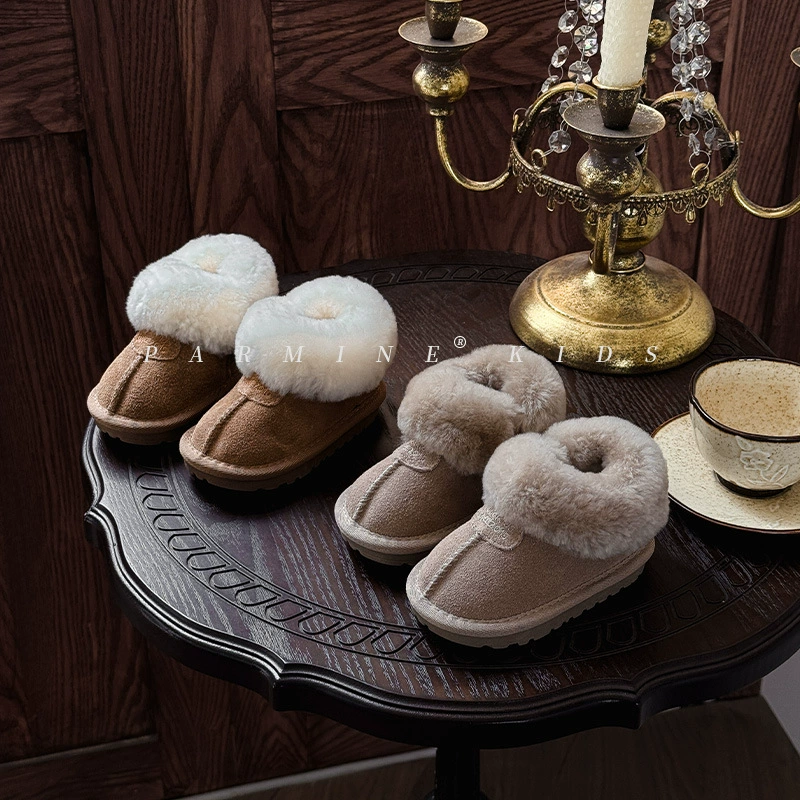 Кожаные детские минималистские шерстяные туфли плюс бархат хлопок снежные сапоги зимние новые мужские и женские детские теплые хлопчатобумажные туфли
