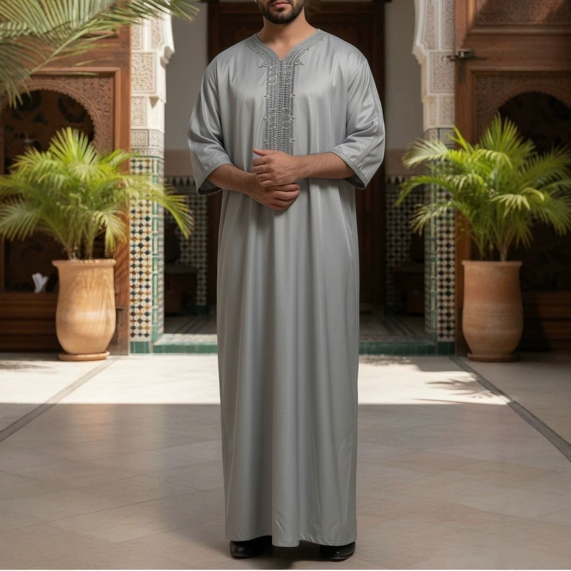 2026 New Model Cord Embroidery Mid-Sleeve High-End Embroidered Men's Clothing with Side Pockets THOBE