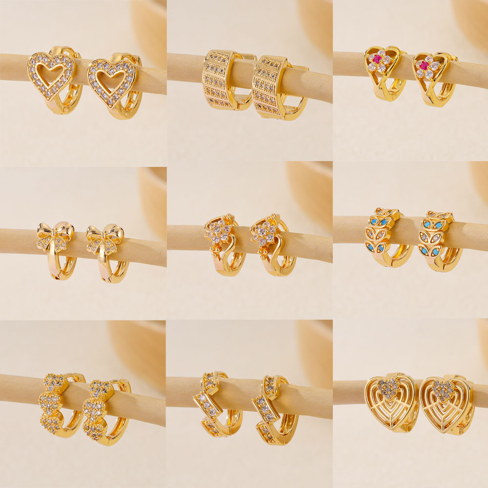 Nuevas joyas de bronce para mujeres joyas de piedra dorada pendientes de orejas de estilo múltiple para mujeres opciones populares transfronterizas
