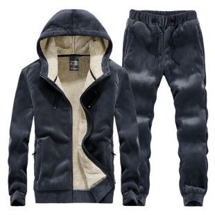 Winter Silver Fox Velvet Suit Men's Hooded Velvet Sweater Middle-aged and Elderly Velvet Suit Fashion Trendy Casual Clothing for Men