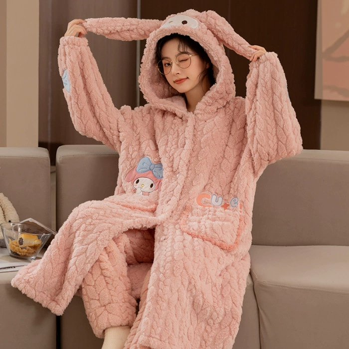 Милый зимний халат, fleece коралловый бархат демисезонный пижама, термобелье, увеличенная толщина