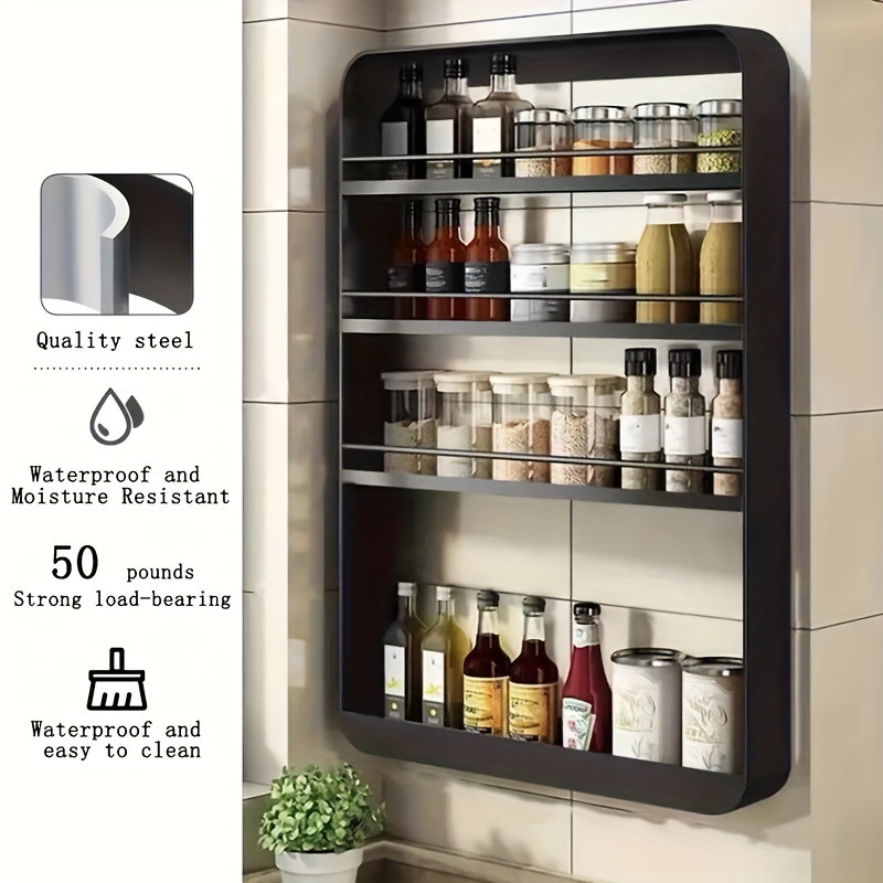 Estante de almacenamiento de condimentos colgado en la pared de cocina sin perforación colgantes de pared multicapa caseros de aceite y sal sal de sopa de condimentos estante de almacenamiento de botella