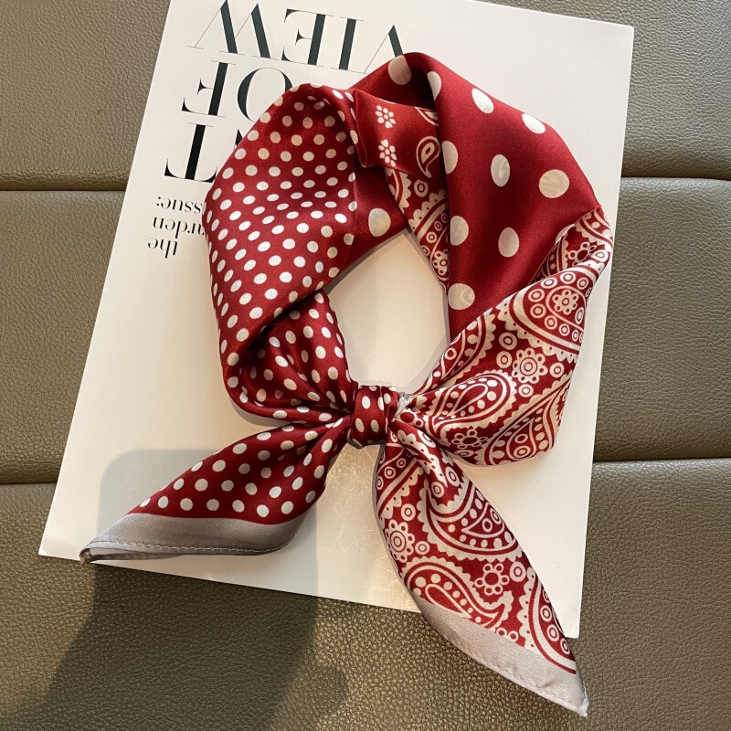 Burgundy Polka Dot 100% Mulberry Silk Scarf for Women in Spring and Autum, Versatile Silk Small Square Scarf, Decorative Small Scarf and Headband Burgundy Polka Dot 100% Mulberry Silk Scarf for Women in Spring and Autum, Versatile Silk Small Square Scarf, Decorative Small Scarf and Headband