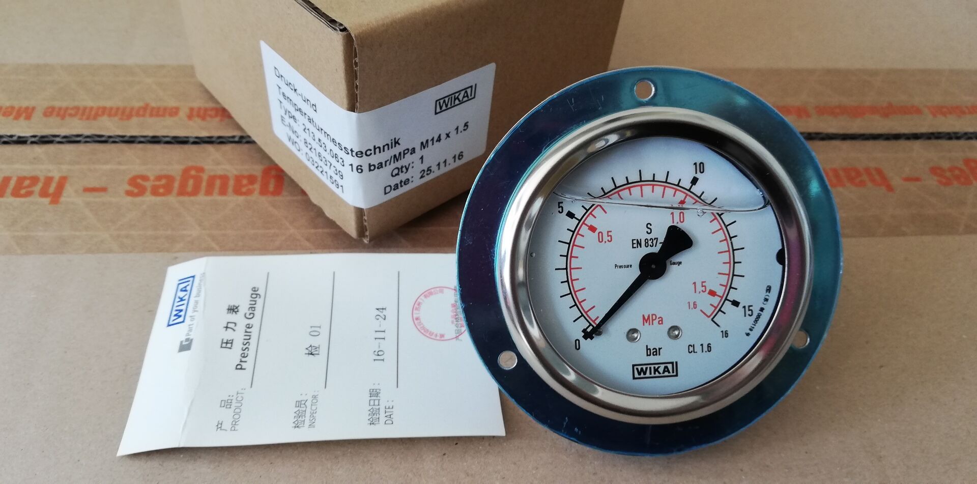 德国WIKA原装真空压力表213.53.063径向-1-0bar螺纹G1/4