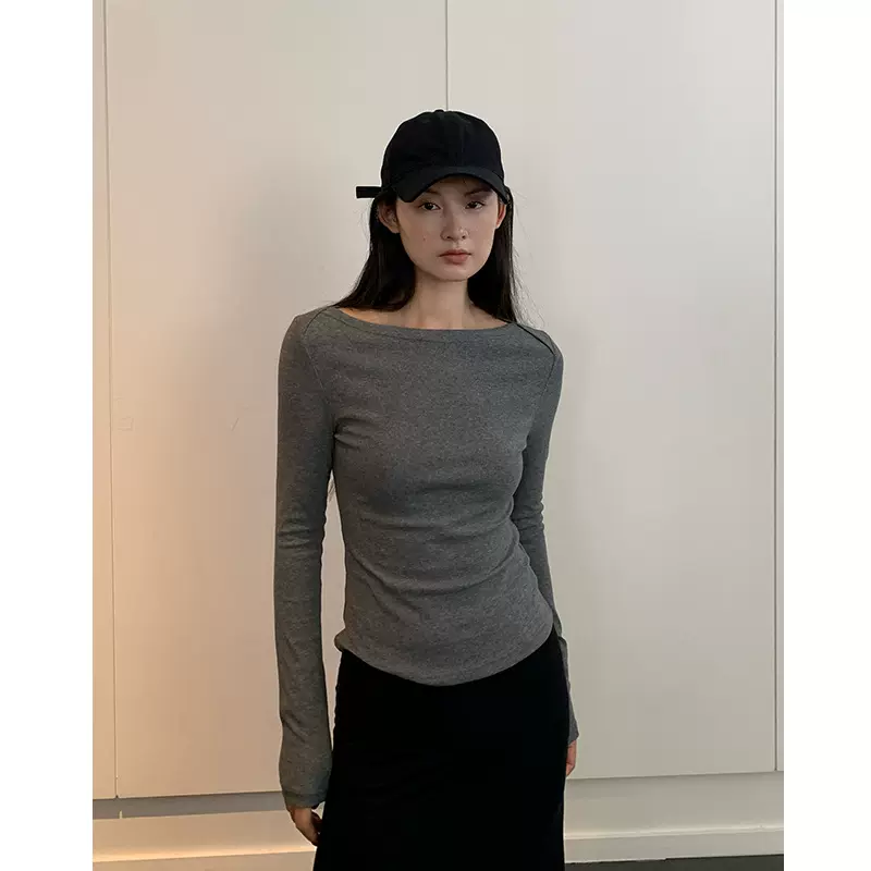 楠涛复古船领打底衫女2025秋季新款休闲修身显瘦长袖t恤上衣内搭