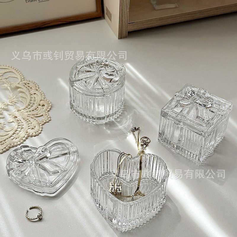 French Glass Jar Jewelry Storage Ashtray Candy Jar Tea Storage Jar Desktop Decoration Glass Sugar Jar Glass Jar