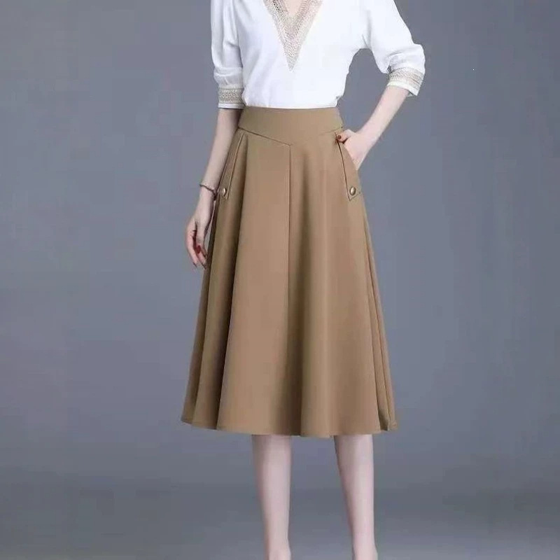 2026 New Summer Women's Mid-Length Skirt with a Stylish Look 150kg Extra Large Size Versatile Elastic Waist Half Skirt