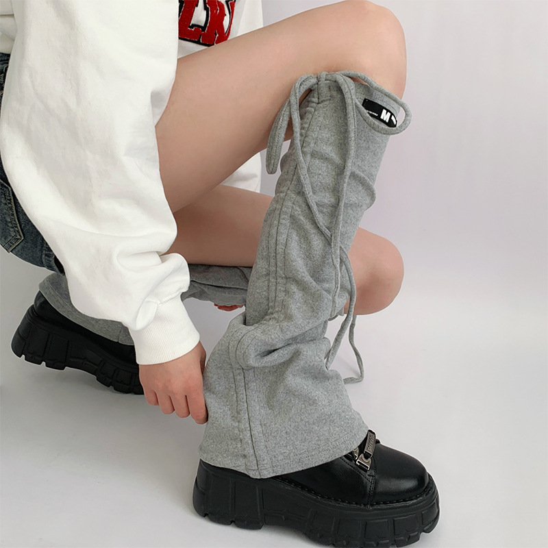 Spicy girl leg covers, stacked gray slimming effect, JK calf children's versatile drawstring straps, horn, women's_voghion.com