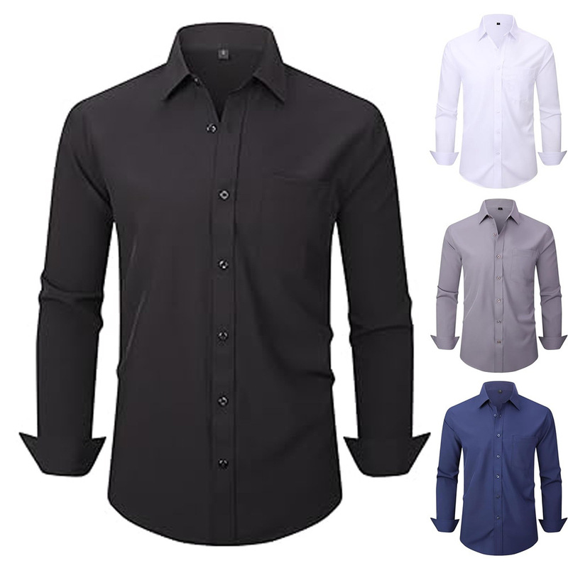 Cross-Border Men's Long-Sleeved White Shirt, Summer High-End Commuter Simple Shirt, Party Fashion Style Business Men's Shirt