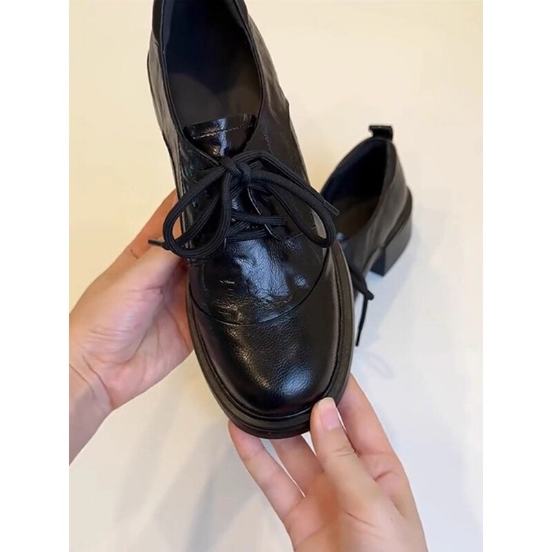 British Style Retro High-Heeled Lace-Up Loafers for Women 2025 Autumn New Versatile Commuting Chunky Heel Leather Shoes