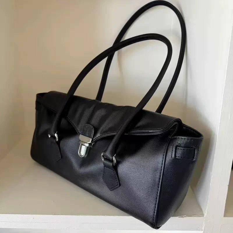 Niche Retro Motorcycle Baguette Bag Textured Single Shoulder Underarm Bag Minimalist Tote Vintage Bag For Women - Thumbnail 3