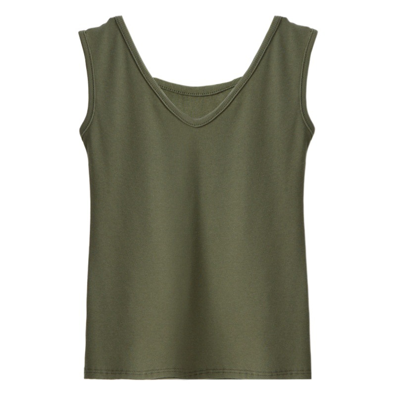 Cuello en V básico de dos vías negro hilo de algodón de fondo camisola interior de las mujeres sin mangas superior exterior image 1