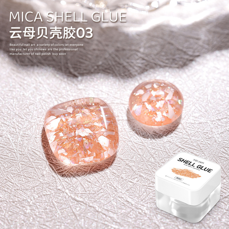 2023 nuevo hielo de verano transparente Internet celebridad estilo Mica Shell pegamento manicura grandes lentejuelas esmalte de uñas pegamento