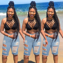 跨境外贸新款 ebay亚马逊欧美女装 时尚潮流破洞牛仔中裤