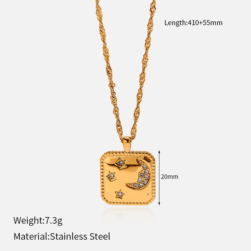 9g Weight Lobster Trigger Clasp Closure Clasp Closure Type 304 Stainless Steel Pendant Material Pendant Necklace Classification 304 Stainless Steel Chain Material Singapore chain, cable chain Chain Type 1 Piece Quantity Casual, Daily Occasion 304 Stainless Steel Material Star, Moon Pattern All Seasons Season Women's Gender Plating Design Elegant, Vintage Style Style Wholesale Jewelry Elegant Vintage Style Star Moon 304 Stainless Steel Plating Singapore Chain Cable Chain Pendant Necklace 4