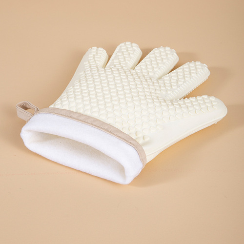 Five-finger silicone anti-scalding gloves microwave anti-slip thickened cotton insulation gloves resistant to high temperature baking insulation gloves