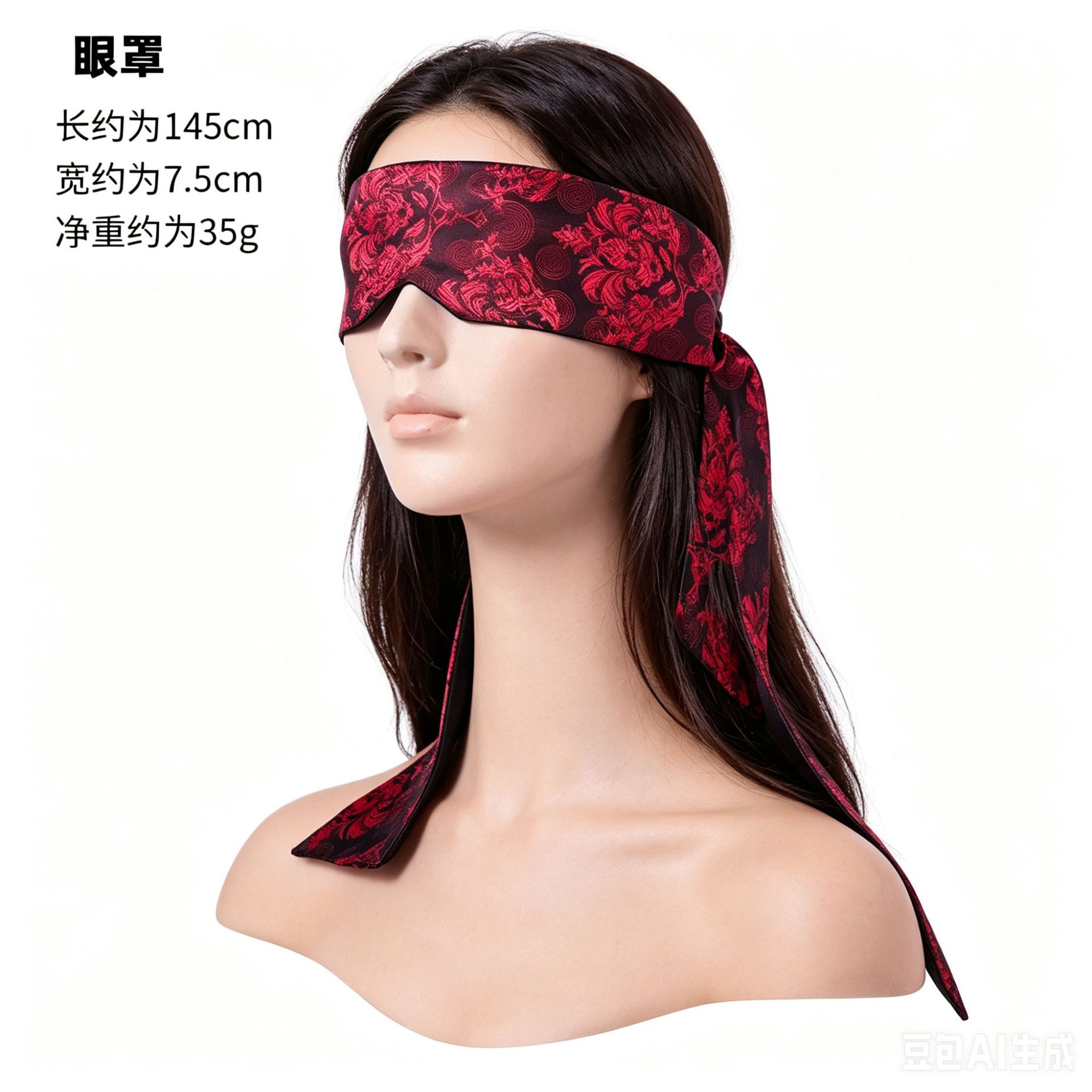 Satin Blindfold with Ties and Elastic Band, Red and Black Silk-Feel Eye Mask — detail image 3