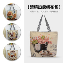 跨境新款帆布包猫咪卡通单肩包蝴蝶金丝刺绣单面时尚手提单肩包