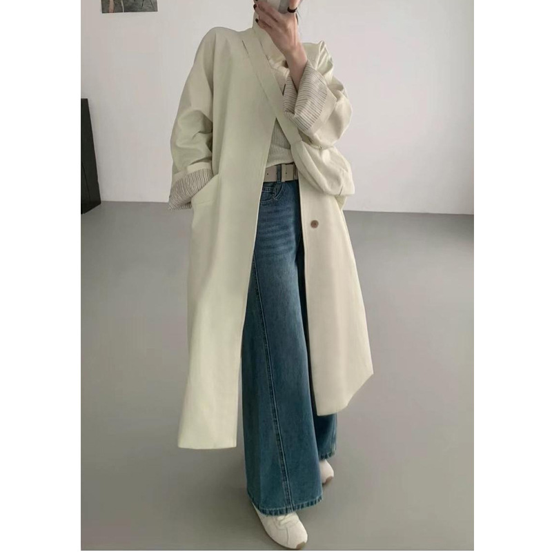 Trench-coat feminino de comprimento médio estilo coreano primavera_voghion.com