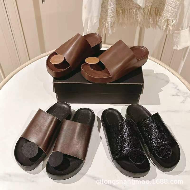 High-end Quality 2025 New Genuine Leather Round Toe Retro Old Thick Thick Thong All-match Fashion Casual Slippers Sandals