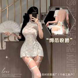 情趣内衣性感汉服中国风蕾丝旗袍开衩复古纯欲诱惑透视制服连衣裙
