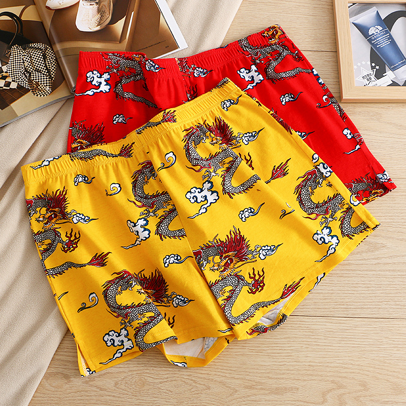 Loose Arlo Pants Men's Pure Cotton Breathable Dragon Year Boxer Pants Boys Personalized Dragon Pattern Boxer Home Shorts