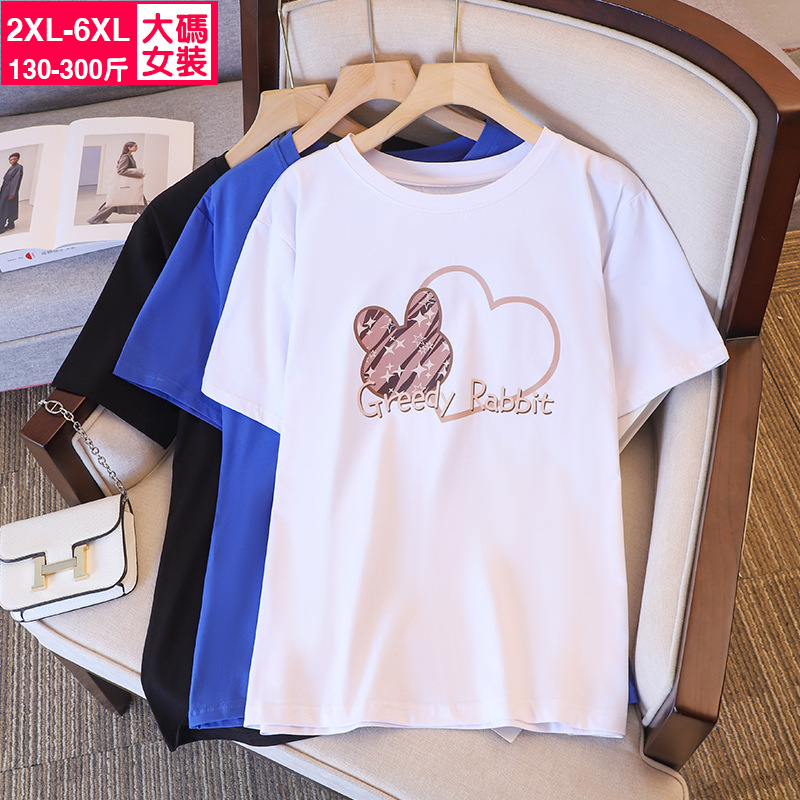 New Korean-style casual top for plus-size women—plus-size, oversized, with a 300-pound print; short-sleeve T-shirt