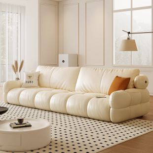 Winter Bear Original Marshmallow Puff Sofa French Cream Style Living Room Modern Simple Leather Top Layer Cowhide Sofa