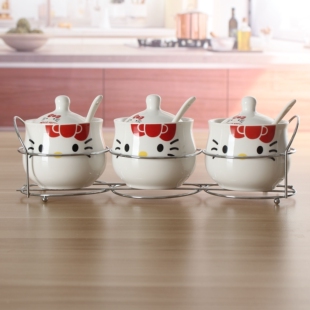 Creative Cartoon Cute Kitchen Products Ceramic Seasoning Jar Seasoning Box Seasoning Jar Three-piece Set Salt Jar Flavor King
