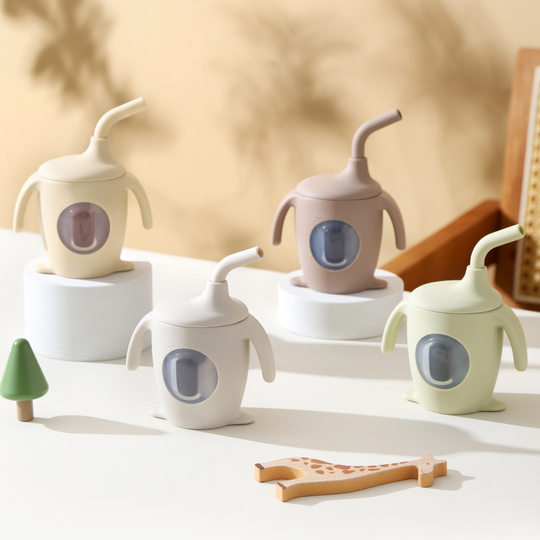 Cross-Border Children's Sippy Cup Silicone Juice Cup with Handle Baby Learning Drinking Cup Creative Cartoon Penguin Duckbill Cup