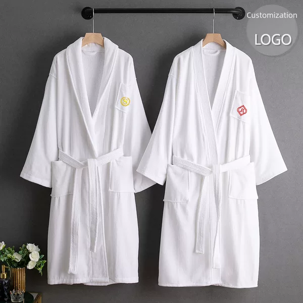 Hotel bathrobe wholesale cotton waffle bathrobe cotton towel material thick absorbent B & B bathrobe with logo