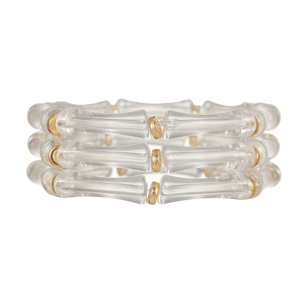 Nuevos productos transfronterizos retro europeos y estadounidenses de bambú tubo acrílico cuentas pulsera de cuerda elástica multicapa para mujeres 3 piezas de brazalete image 9