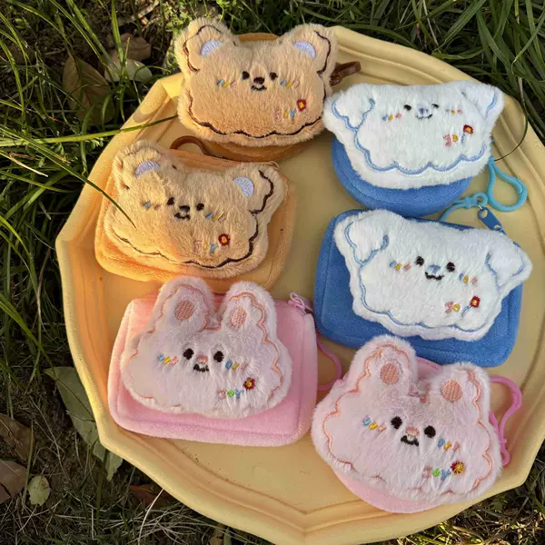Cartoon Japanese Doll Coin Purse Plush Biscuit Bear Puff Puppy Rabbit Doll Earphone Bag Card Bag Hanging Bag