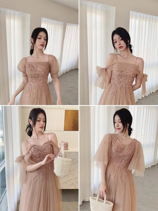 伴娘服2025新款秋冬小个子仙气姐妹团礼服裙高级感宴会主持晚礼服|undefined
