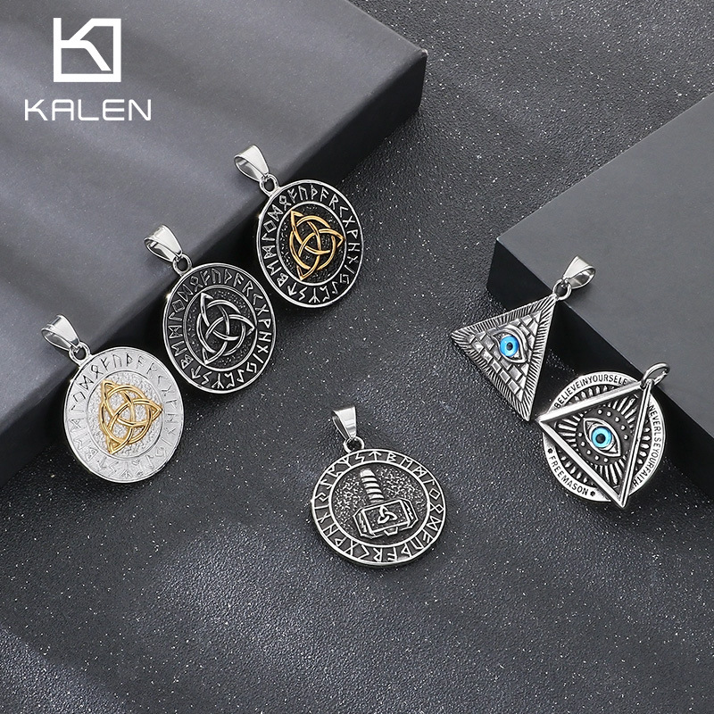 Древняя египетская пирамида, подвеска «Глаз дьявола», скандинавская двухсторонняя руна викингов, кельтский узел, мужская подвеска из титановой стали