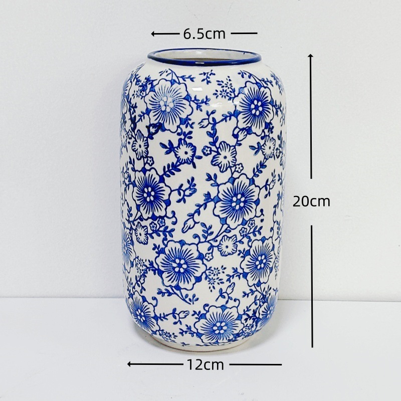 高級感のある新中式レトロな青花磁器の花瓶、フラワーアレンジメント、水栽培の花、リビングルームや玄関の装飾品