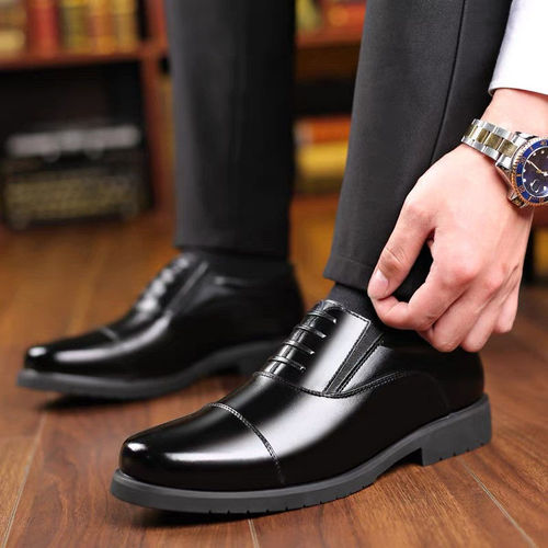 New Men's Business Formal Leather Shoes, Casual Loafers with Mesh, Genuine Leather, Three-Piece Heel, Lace-Up Wedding Shoes