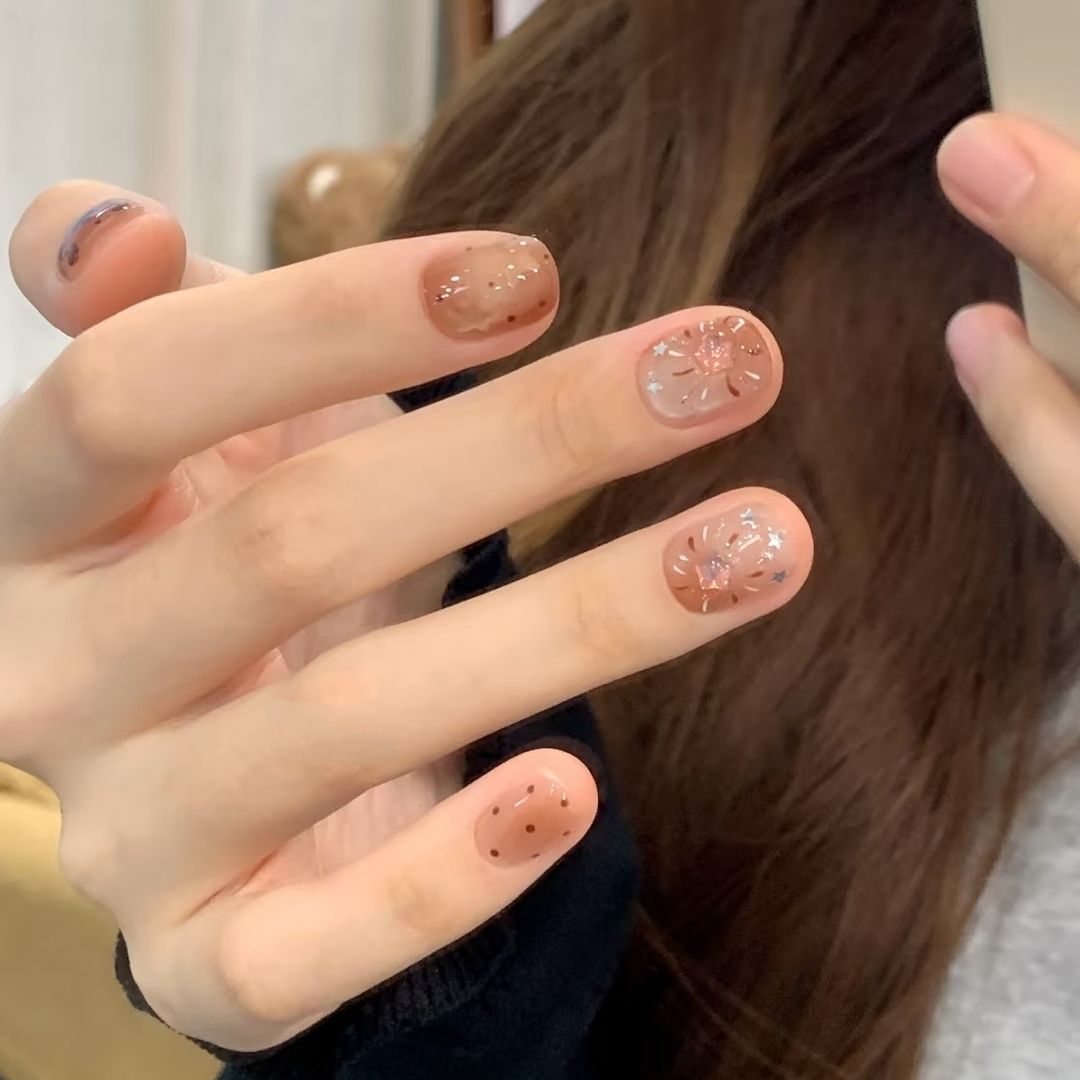 Otoño y invierno nuevo corto estampado de leopardo estrellas ojo de gato usar uñas de frijol, uñas de frijol blanquear parche de manicura al por mayor uñas