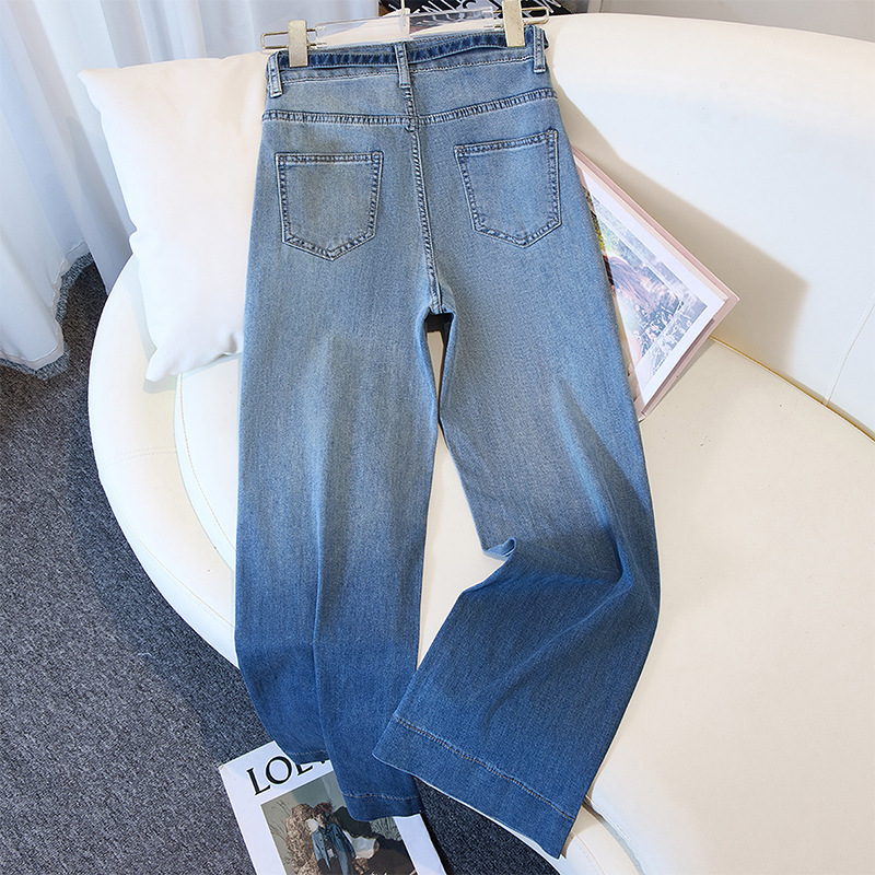 Miaozhen 夏薄いテンセルベビーブレスホットダイヤモンドハイウエストストレートワイドレッグジーンズ 9 点パンツ女性のホットスタイル 3319|undefined